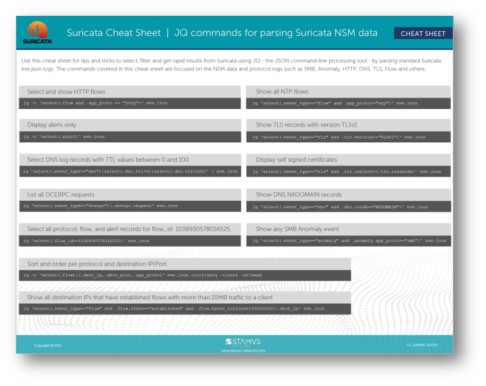 Cheat Sheet JQ Commands For Suricata Stamus Networks